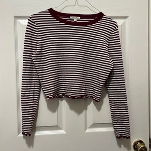 Long sleeve red and white stripes crop top